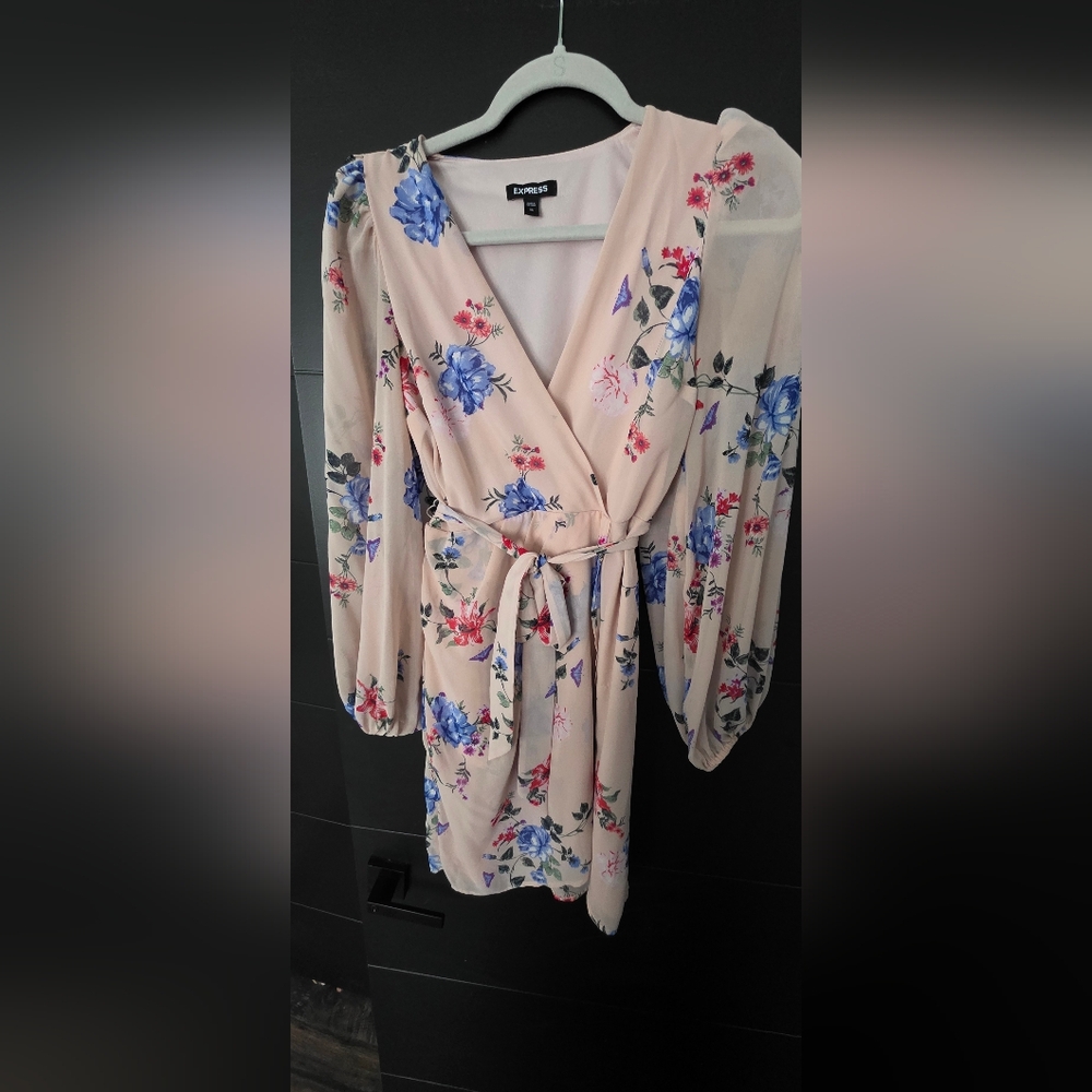 Express- Floral Wrap Dress Pink with Blue and Pink